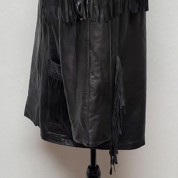 Marvin Richards Vintage Black Butter Soft Leather Fringe Side-Zip Moto Jacket - Picture 9 of 16